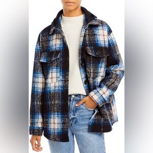 NWT Aqua Hooded Plaid Shirt Jacket Button Front Convertible Blue Black Size XL